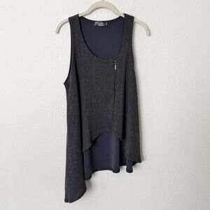 [Sympli] Gray Asymmetrical Sleeveless Scoop Neck Lagenlook Zip Tank Top Size 10